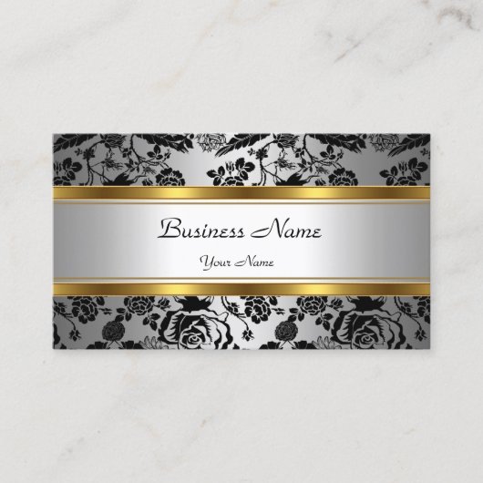 クラッシーエレガント金ゴールドグレイフローラブラック銀 名刺 (正面)