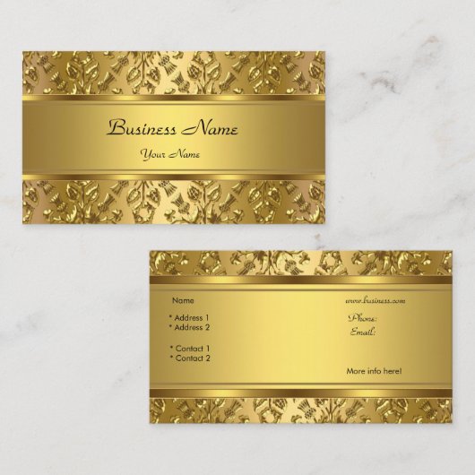 クラッシーエレガント金ゴールドダマスクエンボスルック 名刺 (正面/裏面)