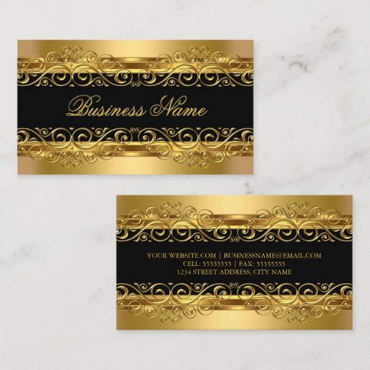 クラッシーエレガント金ゴールドダマスクフローラオーバーレイ 名刺 (正面/裏面)