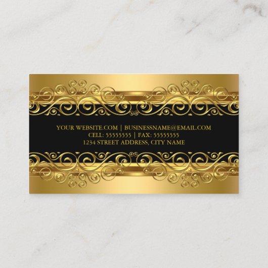 クラッシーエレガント金ゴールドダマスクフローラオーバーレイ 名刺 (裏面)