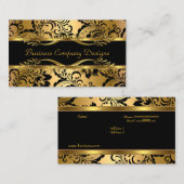 クラッシーエレガント金ゴールドブラックダマスクエンボスルック 名刺 (正面/裏面)