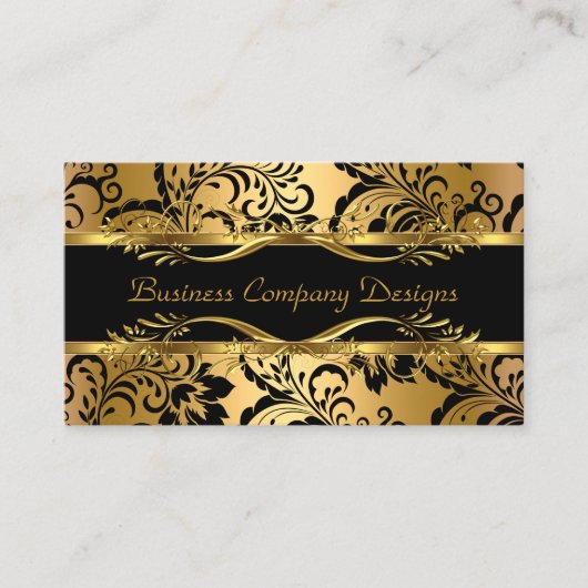 クラッシーエレガント金ゴールドブラックダマスクエンボスルック 名刺 (正面)