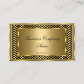 クラッシーエレガント金ゴールドブラックフレームシェブロンストライプ 名刺 (正面)