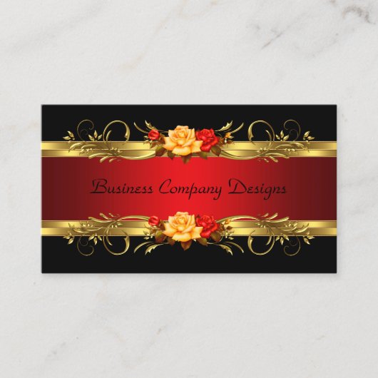 クラッシーエレガント金ゴールドブラックレッドローゼス 名刺 (正面)