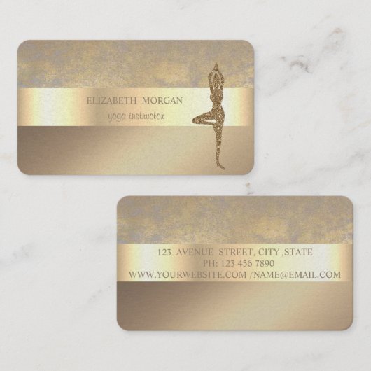 クラッシーエレガント金ゴールドモダングリッターヨガガガール 名刺 (正面/裏面)
