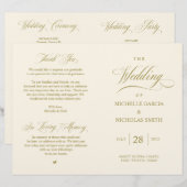 クラッシーエレガント金ゴールド、折り畳み可能結婚式 プログラム (正面/裏面)