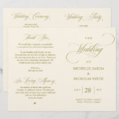 クラッシーエレガント金ゴールド、折り畳み可能結婚式 プログラム (正面/裏面)