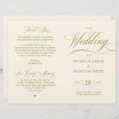 クラッシーエレガント金ゴールド、折り畳み可能結婚式 プログラム (正面/裏面)