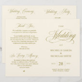 クラッシーエレガント金ゴールド、折り畳み可能結婚式 プログラム (正面/裏面)