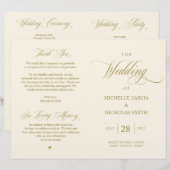 クラッシーエレガント金ゴールド、折り畳み可能結婚式 プログラム (正面/裏面)