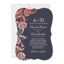 クラッシーグラデーションコーラルとブルー結婚式招待状