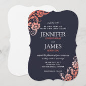 クラッシーグラデーションコーラルとブルー結婚式招待状 招待状 (正面/裏面)