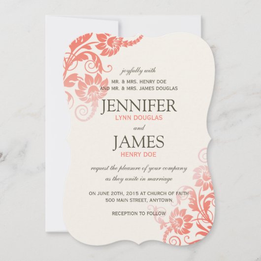 クラッシーグラデーションコーラル結婚式招待状 招待状 (正面)