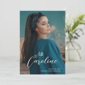 クラッシースタイリッシュブラックフォトコラージュ卒業 案内状 (スタンド正面)