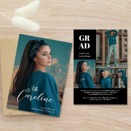 クラッシースタイリッシュブラックフォトコラージュ卒業 案内状