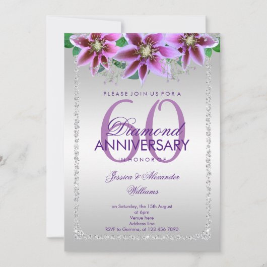 クラッシーダイヤモンド＆フラワーズ 60周年記念結婚式 招待状 (正面)