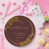 クラッシーダークブルゴーニュ&金ゴールドフローラ歓迎 ペーパープレート (パーティー)