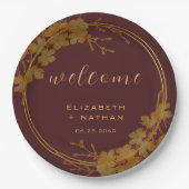 クラッシーダークブルゴーニュ&金ゴールドフローラ歓迎 ペーパープレート (正面)