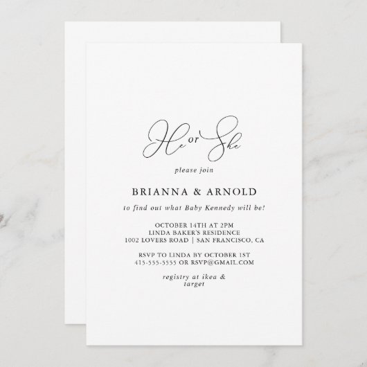 クラッシーチックなミニマルな男女発表 招待状 (正面/裏面)