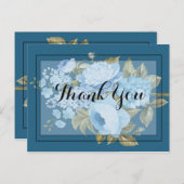 クラッシーチックな青い花柄  ありがとう ポストカード (正面/裏面)