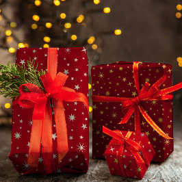 クラッシーチック エレガント ゴールド シルバー レッド クリスマス スター ラッピングペーパーシート