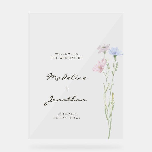 クラッシーチック ワイルドフラワー ベージュ ウェディング ウェルカムサイン アクリルサイン (正面)