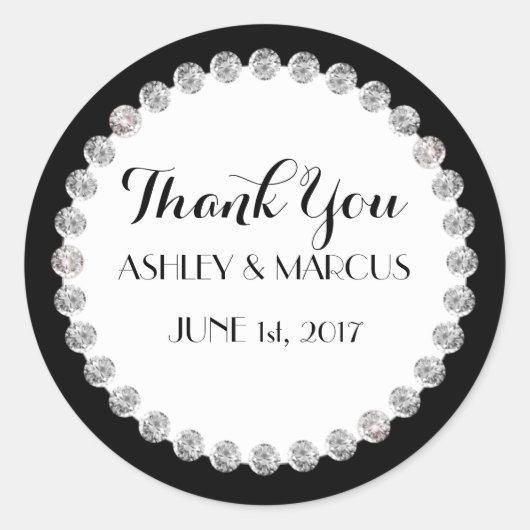 クラッシーパーソナライズされたズ結婚ブラック&ホワイトダイヤモンド ラウンドシール (正面)