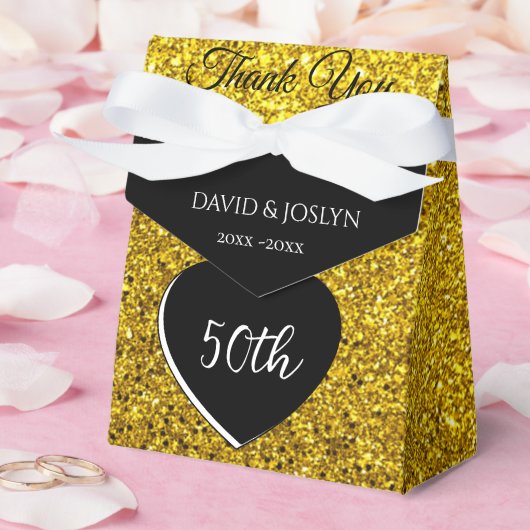 クラッシーパーソナライズされたブラック&金ゴールド50周年記念 フェイバーボックス (ウェディング)
