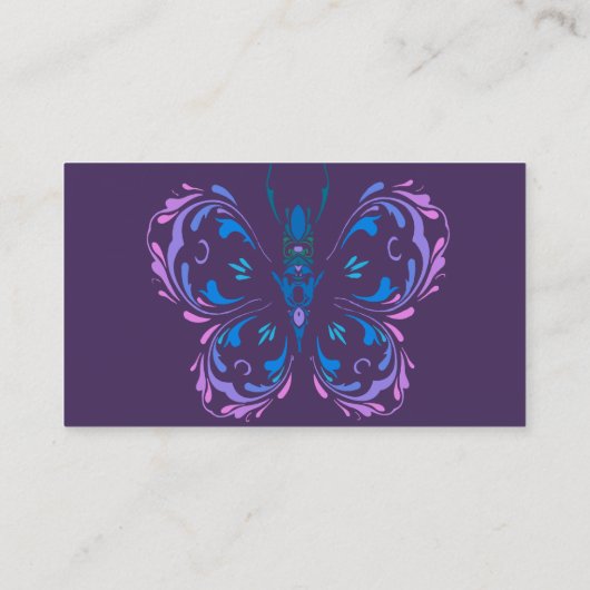 クラッシーパープルバタフライヘア&爪、 ネイルカスタム 名刺 (裏面)