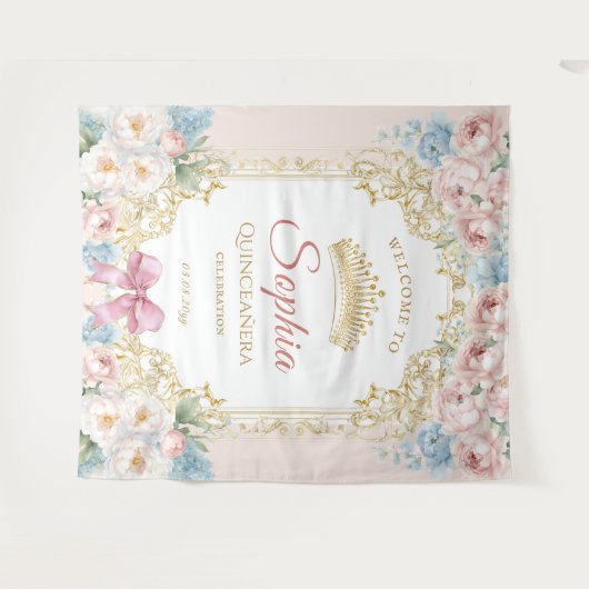 クラッシーピンクボウフローラキンセアニェラウェルカム タペストリー (正面(横))