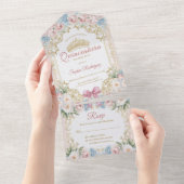 クラッシーピンクボー花柄のキンセアニエラ オールインワン招待状 (貼ってはがせる)