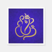 クラッシーフェイクゴールドフォイルガネーシャインディアンパープルダマスク スタンダードカクテルナプキン (正面)