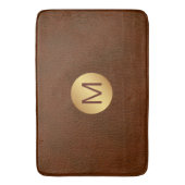 クラッシーフェイクブラウンテクスチャと金ゴールドイニシャル名 バスマット (正面縦)