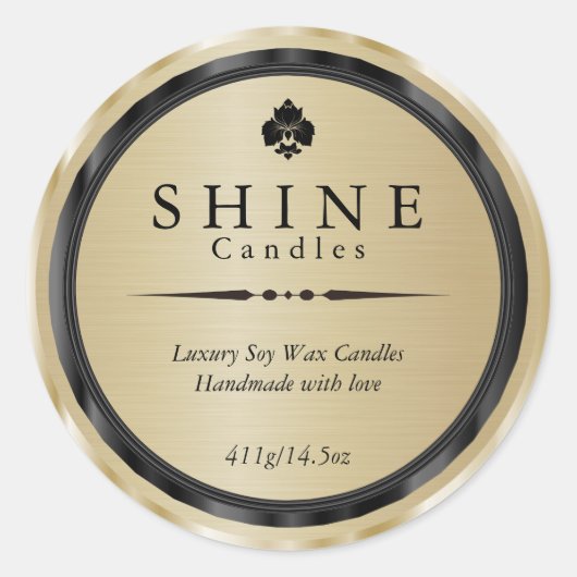 クラッシーフェイク金ゴールドと黒のラベル ラウンドシール (正面)