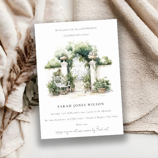 クラッシーフランスのガーデンランドスケープ水彩誕生日 招待状