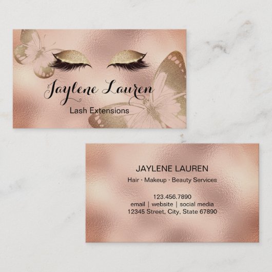 クラッシーブベージュブラウングリッターまつ毛バタフライ 名刺 (正面/裏面)