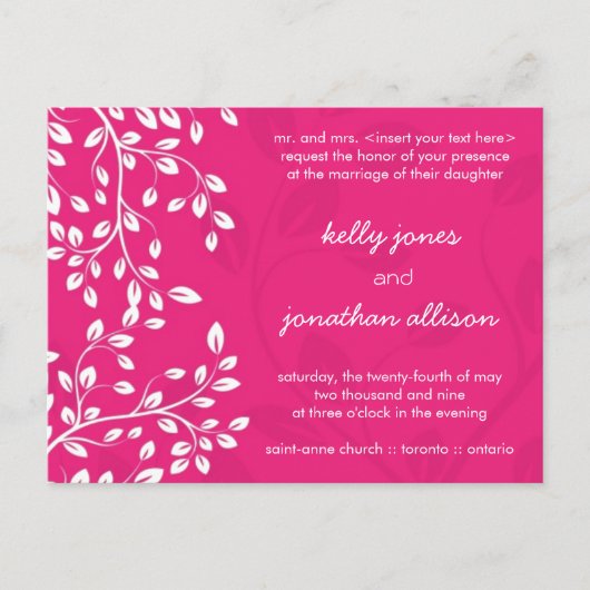 クラッシーホットピンク結婚式招待状 インビテーションポストカード (正面)