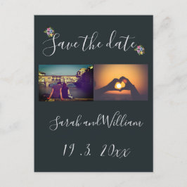 クラッシーボホチック フラワーネイビー テーマのウェディング 案内ポストカード