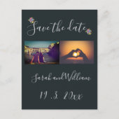 クラッシーボホチック フラワーネイビー テーマのウェディング 案内ポストカード (正面)