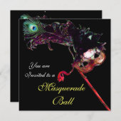 クラッシーマルディグラ・マスカレードパーティーのブラックマスク 招待状 (正面/裏面)
