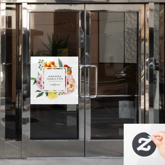 クラッシーモダンウォーター色牡丹フローラカスタム ウィンドウサイン (オフィスドア)