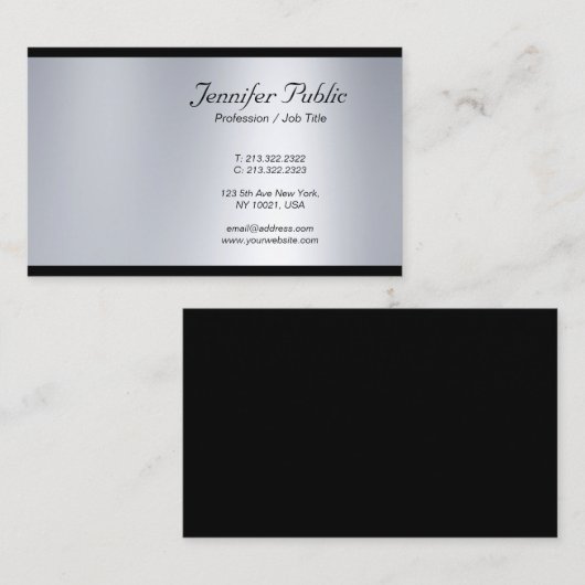 クラッシーモダンスクリプトシルバープロフェッショナルラックスシック 名刺 (正面/裏面)