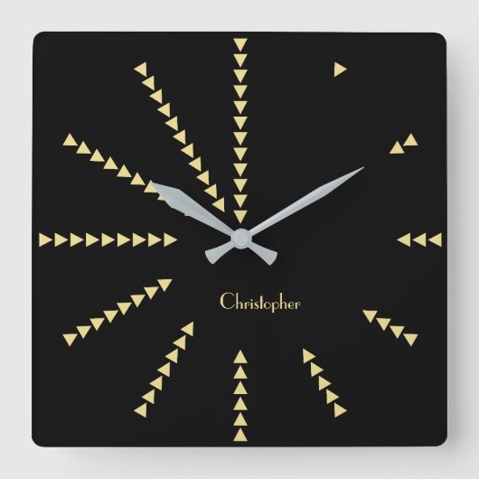 クラッシーモダンデコーブラックフェイク金ゴールド名前をカスタムする スクエア壁時計 (正面)