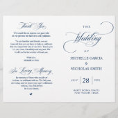 クラッシーモダンネイビーブルー、折り畳み可能結婚式 プログラム (正面)