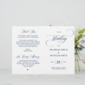 クラッシーモダンネイビーブルー、折り畳み可能結婚式 プログラム (スタンド正面)