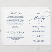 クラッシーモダンネイビーブルー、折り畳み可能結婚式 プログラム (正面/裏面)