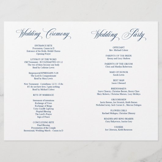 クラッシーモダンネイビーブルー、折り畳み可能結婚式 プログラム (裏面)