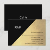 クラッシーモダンブラックフェイクゴールドフォイルRSVPメニュー 出欠カード (正面/裏面)
