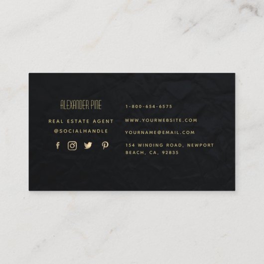 クラッシーモダンブラック金ゴールドパイナップル実在エテート 名刺 (裏面)