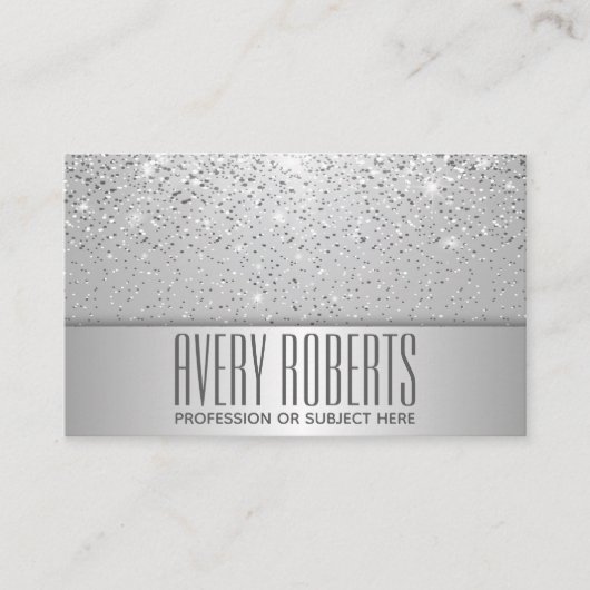 クラッシーモダンラグジュアリースパークルシルバーグリッター 名刺 (正面)